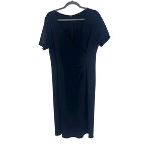 Women’s Lands End Size 12 Black Viscose/Nylon/Elastane Ponte Tuck Surplice Dress